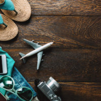 Top view accessories travel with mobile phone,camera,sunglasses